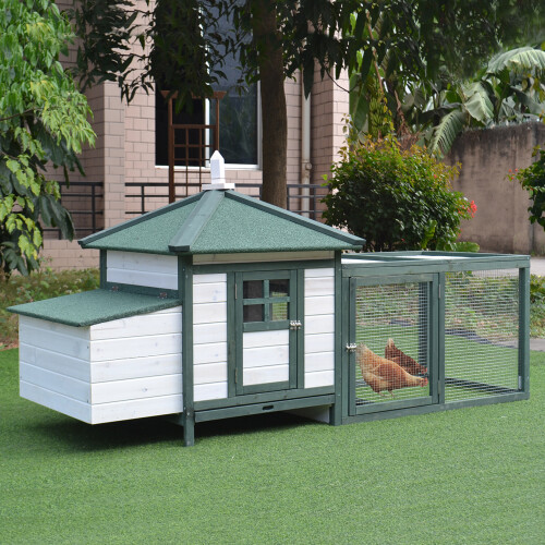 PawHut Gallinero de Madera Verde 196 x 76 x 97 cm 1