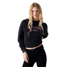 (10 UK, Jet Black) Guess Womens/Ladies Embroidered Logo Crew Neck Sweatshirt