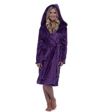 Women's Lightweight Fleece Hooded Bathrobe Purple XL