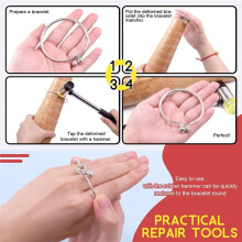 5Pcs Jewelry Tool Set Including Rubber Hammer, Wooden Bracelet Sizing Bangle Mandrel, Jewelry Pliers, for Jewelry Making