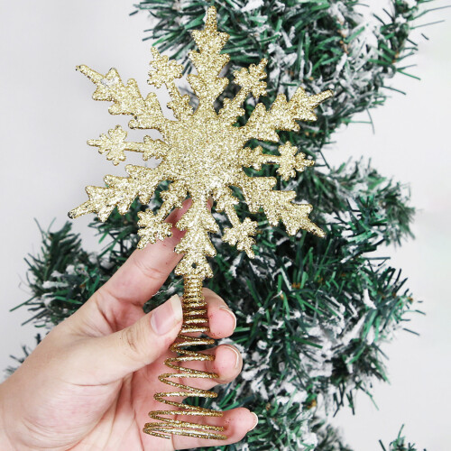 Snowflake Tree Topper Gold Red Glitter Iron Star 1pc 2