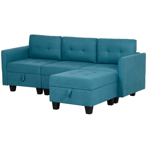 'L' Shape Modular Sofa, with Storage - Light Blue 1