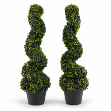 Oypla Set of 2 Artificial Topiary Boxwood Spiral Trees 80cm