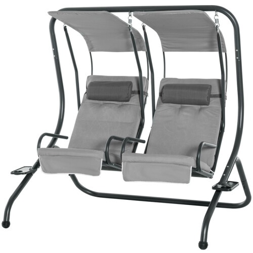 Canopy Swing 2 Separate Relax Chairs w/ Handrails and Removable Canopy Grey 1
