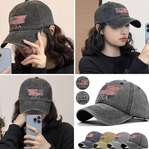 Men's Cotton Baseball Hat American Flag Patch Breathable 2