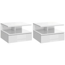Set of Two Floating High Gloss Bedside Tables - White