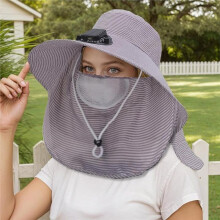 Outdoor Wide Brim Sun Hat with Fan Solar Power, Summer Bucket Hat for Fishing Camping Hiking Gardening Grey
