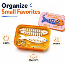 Sardine Blik Sieraden Doos, Schattig Vispatroon Oorbellen Ring Opslag Organizer, 3D Geprinte Cadeau voor Haar Geel