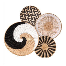 Hanging Woven Wall Basket Boho Decor Set, 4 PCS Handmade Seagrass Rattan Round Baskets Wall Decoration