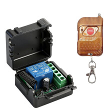 12V 10A Single-Channel Remote Control Kit - Waterproof Relay Receiver with Wooden Single-Button Remote