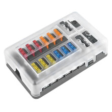 12 Way Blade Fuse Block Car Power Distributor 12-24V Boat Box Holder with Plastic Cover for Panel Board RV Accessories