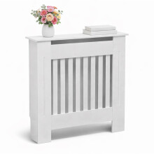 Oypla Small White Wooden Slatted Grill Radiator Cover MDF Cabinet