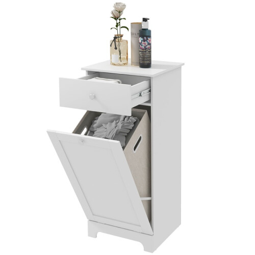 Single Hamper Laundry Storage Cabinet - White 1