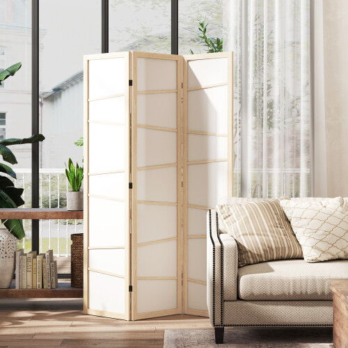 Homcom HOMCOM Room Divider, Screen Protector with Frame, Natural Wood Finish