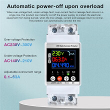 WiFi Power Meter 63A Automatische Herinschakeling Beveiliging Digitale KWH Lekstroom Spanningsmonitor Controller