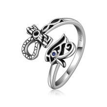 Sterling Silver Ankh Cross Ring Adjustable Eye of Horus