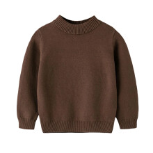 Kids Brown Sweater Pullover Round Neck Solid Color 4-5 Years