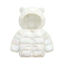 Kids Puffer Jacket Hooded Bear Ear Design White Size 90