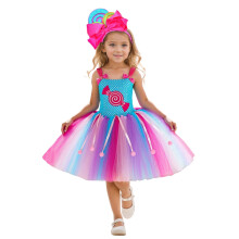 Rainbow Candy Tutu Dress for Girls Elegant Mesh Puffy Skirt