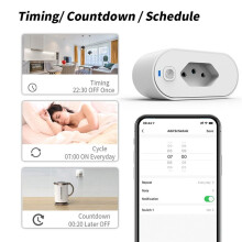 Tuya Brazil Plug 16A Adapter, WIFI 2.4GHZ Socket with Power Monitor, Outlet Control, Voice for Home Alexa