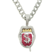 Hip Hop Necklace with Red Tongue Pendant and 13mm Miami
