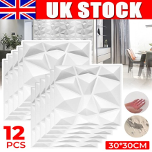 12pcs 3D Wall Panels PVC 30cm Decorative Ceiling Tiles Wallpaper White Diamond