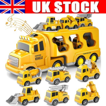 7 in 1 Construction Vehicle Toy Kids Transporter Truck Digger Mixer Die-cast
