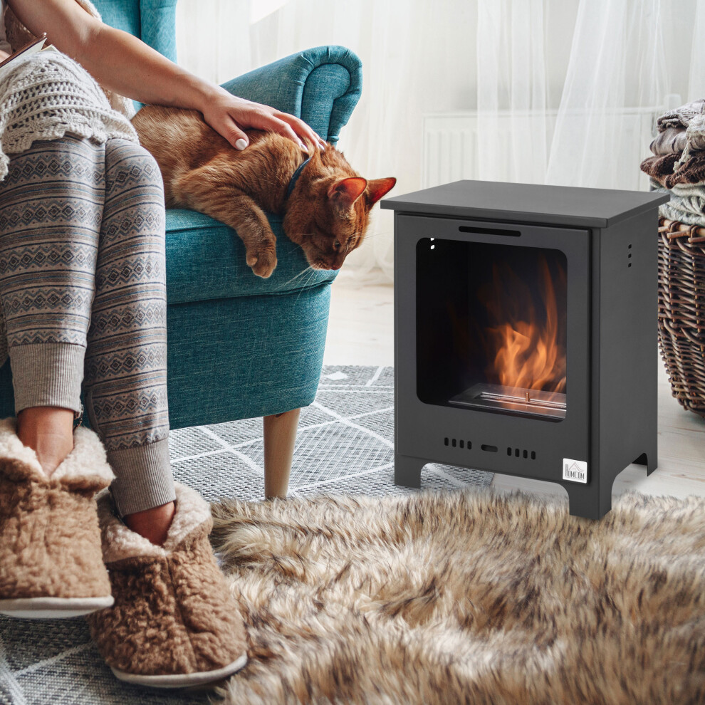 Homcom Free Standing Bio Ethanol Fireplace Heater With 0.9L Tank For Home Black