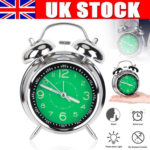 Super Loud Double Bell Alarm Clock with Night Light Bedside Home Decor UK