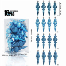 Christmas Hanging Ornaments Green Blue 4in Finial Drop 16pcs