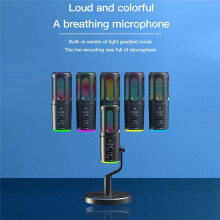 Microphone de Jeu Professionnel avec Support RVB USB Filaire à Condensateur pour PC Portable Streaming Podcast Karaoké