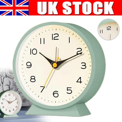Analog Alarm Clock with No Tick, Small Retro Desk Clock Battery Operated, Table