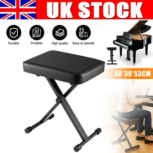 Cushioned Piano Bench, Adjustable Padded Keyboard Stool Chair, Foldable - Black