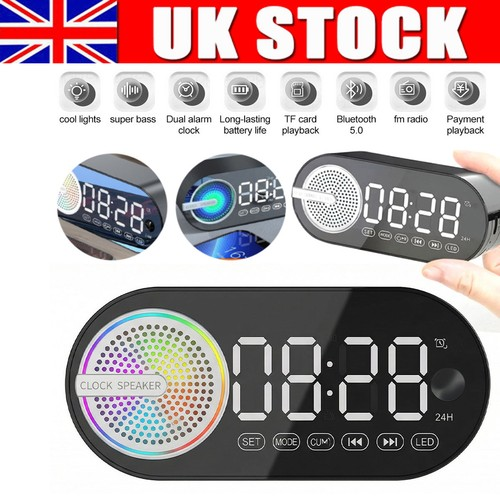 Digital Alarm Clock with Time LED Display Mirror Clock Wireless Stereo Speaker