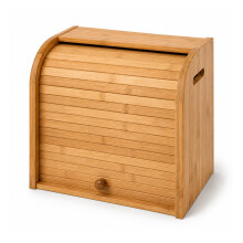 Oypla Double Layer Roll Top Bamboo Wooden Bread Bin Kitchen Storage