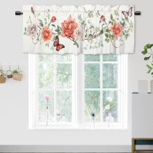Butterfly Rose Kitchen Valance Watercolor Green Leaves