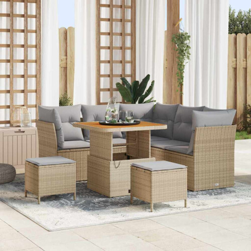 VidaXL vidaXL Gartensofa-set 8 Stk. 5-Sitzanzahl Beige und Hellgrau