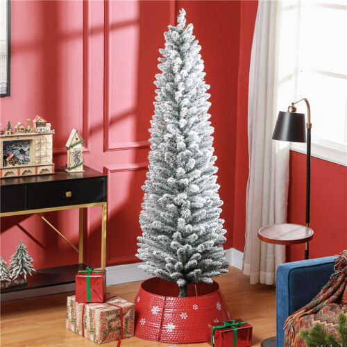 6ft Artificial Snowy Pencil Christmas Tree - White 2