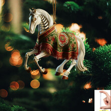 Metal Horse Christmas Ornament with Rhinestones White