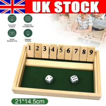 9 Number Wooden Shut The Box Dice Game Board Set Family Pub Bar Dice Board Game