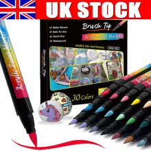 30 Colors Paint Pens Brush Tip WaterProof for Rock Painting Wood Plastic Xmas UK