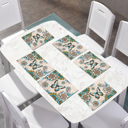 Boho Mandala Flower Butterfly Table Mats 6 pcs 11.8 x 17.7 1