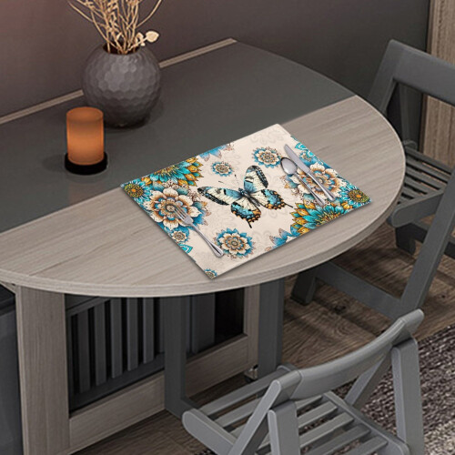 Boho Mandala Flower Butterfly Table Mats 6 pcs 11.8 x 17.7 2