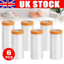 6 Rolls 20m Pre-Taped Masking Film Masking Tape Roll For House Painting Cover