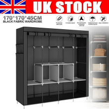 Fabric Wardrobe With 14 Partitions Metal Frame Zipper Closure Waterproof Storage