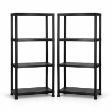 2x Oypla 4 Tier Black Plastic Heavy Duty Shelving Racking Storage Unit