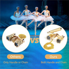 3X25 Opera Glasses for Women with Retractable Handle & Exquisite Gold Chain, Compact Binoculars for Theater