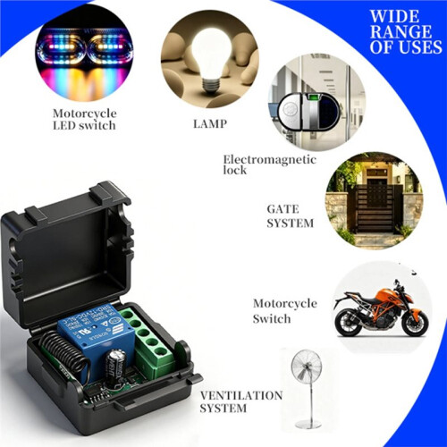12V 10A Single-Channel Remote Control  Kit - Waterproof Relay Receiver with Wooden Single-Button Remote 2