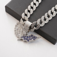 Hip Hop Wing Pendant Necklace with 15mm Crystal Cuban Chain