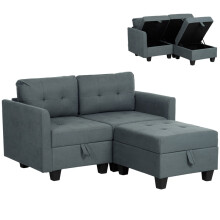 'L' Shape Modular Storage Sofa - Dark Grey